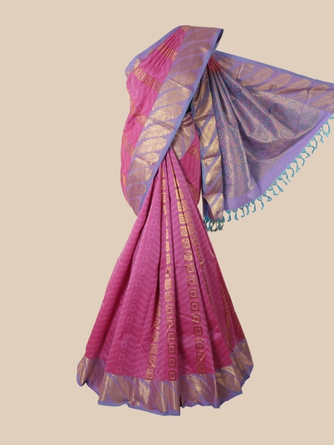 

Pothys Pink & Purple Floral Zari Pure Silk Kanjeevaram Saree