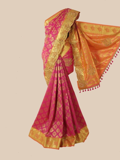 

Pothys Pink & Orange Woven Design Zari Pure Silk Kanjeevaram Saree