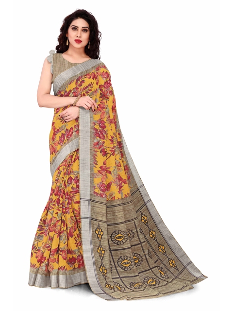 

KALINI Mustard & Beige Floral Printed Saree