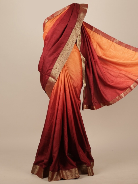 

Pothys Maroon & Peach-Coloured Colourblocked Zari Jute Silk Saree