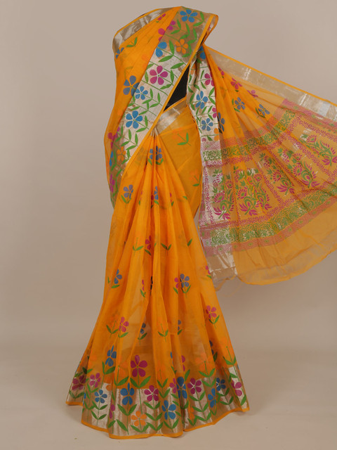 

Pothys Women Orange Pure Cotton Floral Printed Saree