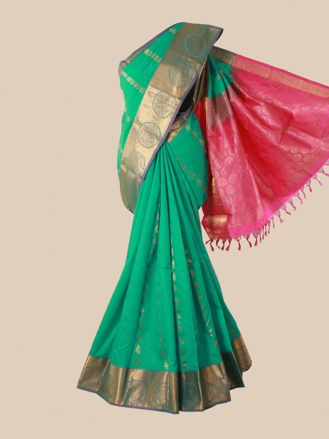 

Pothys Green & Pink Woven Design Pure Silk Kanjeevaram Saree