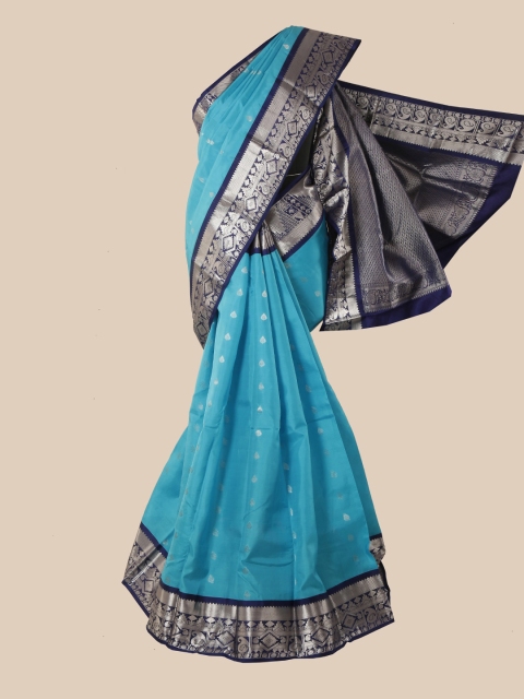 

Pothys Blue & Navy Blue Woven Design Pure Silk Kanjeevaram Saree