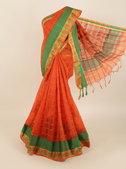 

Pothys Orange & Green Ethnic Motifs Print Saree