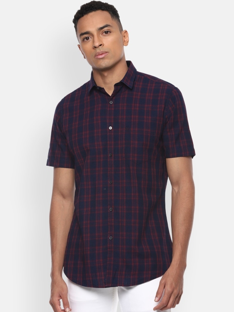 

Van Heusen Sport Men Navy Blue Slim Fit Checked Casual Shirt