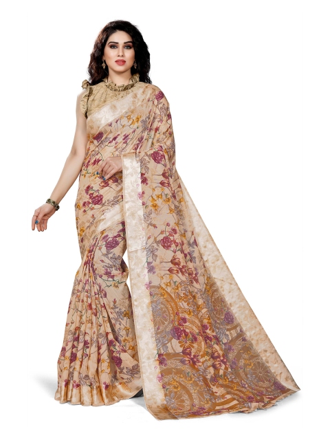 

KALINI Beige & Pink Floral Bagh Saree
