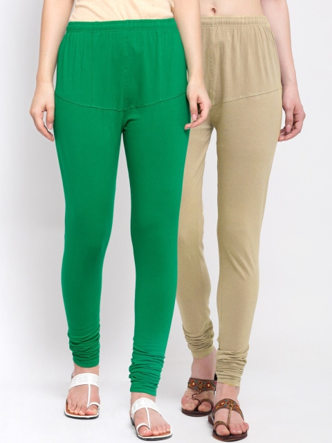 

KLOTTHE Women Pack Of 2 Solid Churidar-Length Cotton Leggings, Taupe