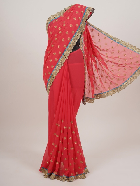 

Pothys Red Poly Georgette Floral Embellished Saree