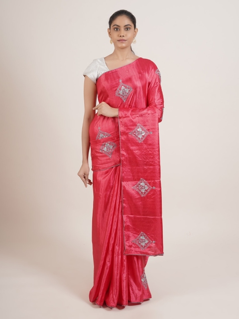 

Pothys Magenta & Silver-Toned Floral Art Silk Saree