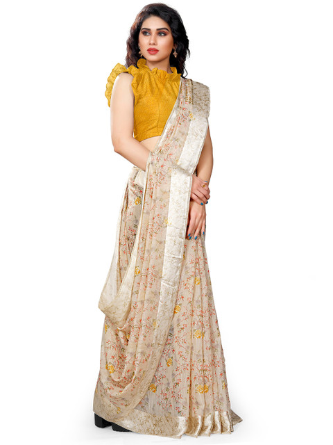 

KALINI Beige & Orange Floral Bagh Saree