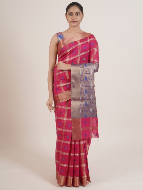 

Pothys Pink & Blue Checked Zari Saree