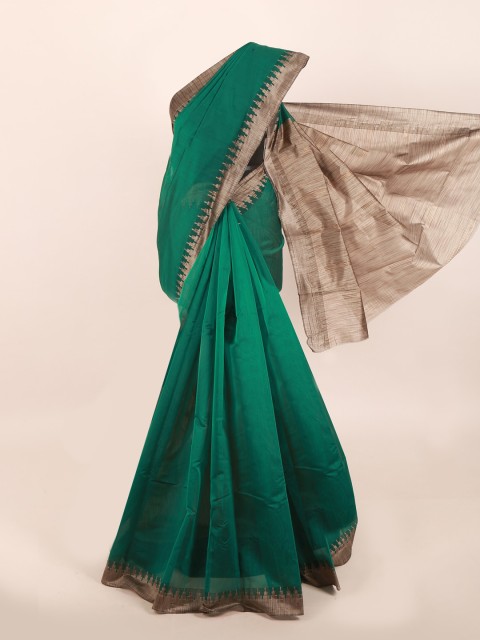 

Pothys Green & Beige Solid Saree
