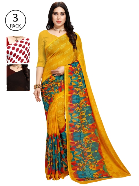 

KALINI Pack Of 3 Printed Saree, White