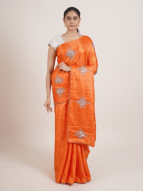 

Pothys Orange & Silver-Coloured Ethnic Motifs Art Silk Saree