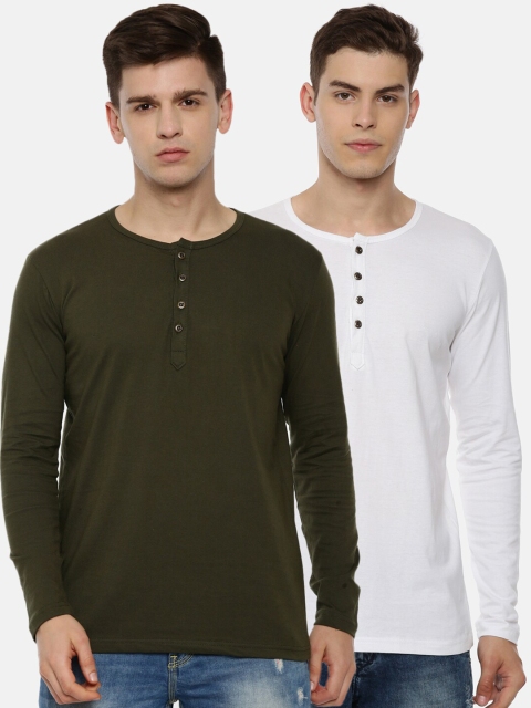 

KAY DEE Men Set of 2 Black White Slim Fit Pure Cotton T-shirts