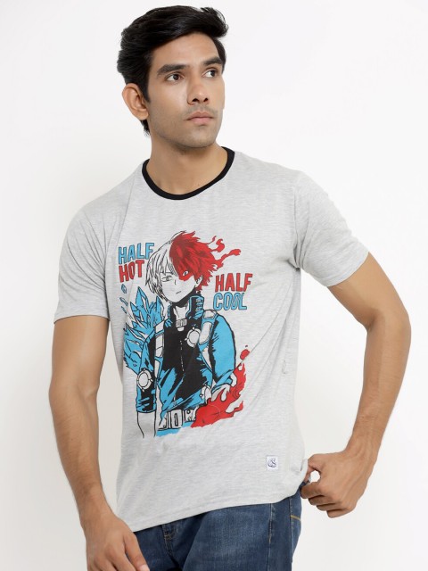 

ComicSense xyz Men Grey & Blue Half Hot Half Cool Printed Pure Cotton T-shirt
