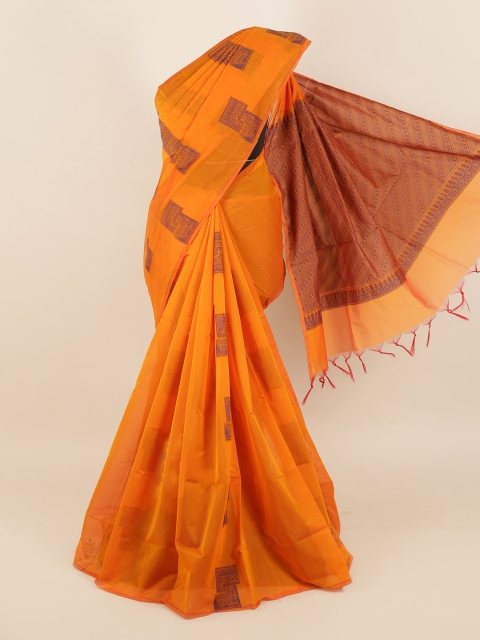 

Pothys Orange & Brown Silk Cotton Saree