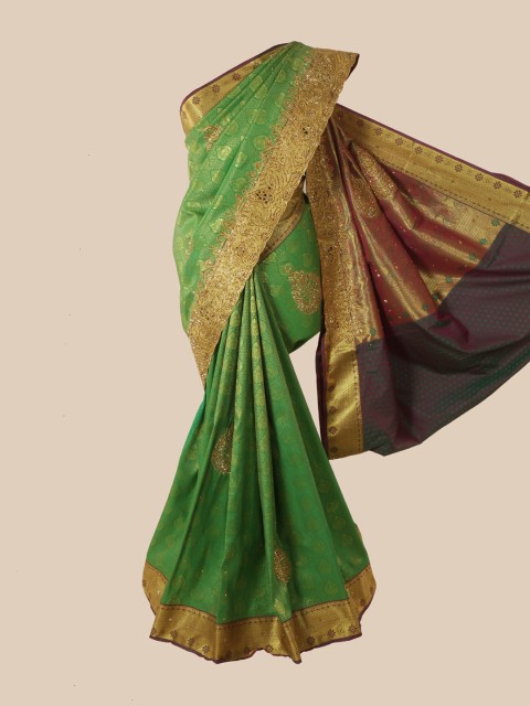 

Pothys Green & Gold-Toned Woven Design Pure Silk Kanjeevaram Saree