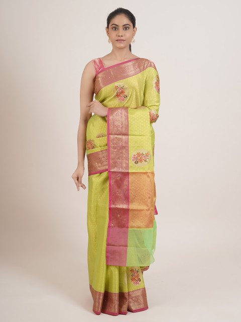 

Pothys Green & Pink Ethnic Motifs Cotton Blend Saree
