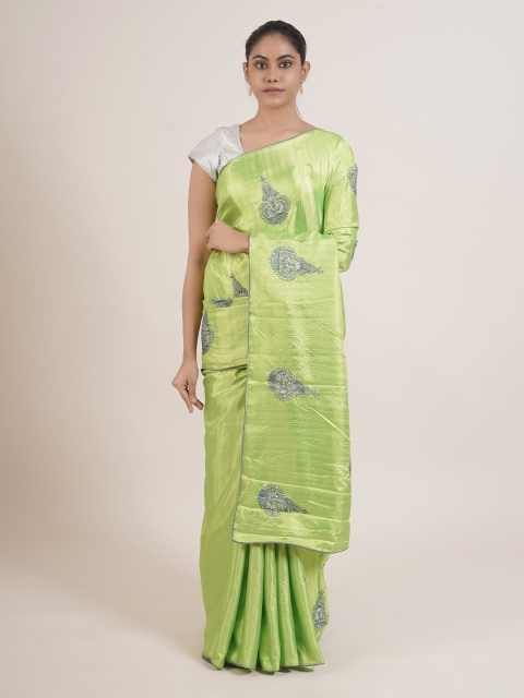 

Pothys Green & Grey Embroidered Stone Work Saree