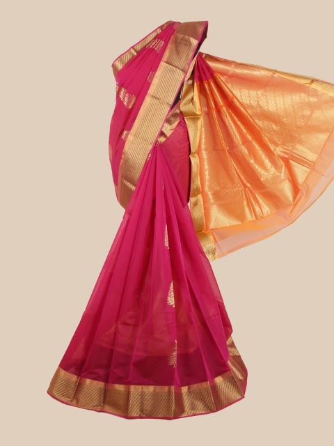 

Pothys Pink & Gold-Toned Floral Silk Cotton Saree