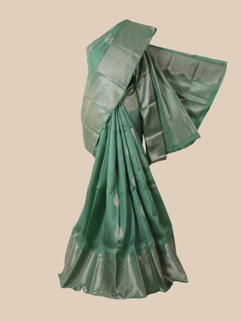 

Pothys Green & Silver-Toned Woven Design Pure Silk Kanjeevaram Saree