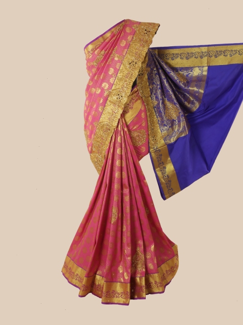 

Pothys Pink & Gold-Toned Woven Design Zari Pure Silk Kanjeevaram Saree