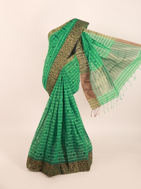 

Pothys Green Ethnic Motifs Hand Print Zari Woven Saree