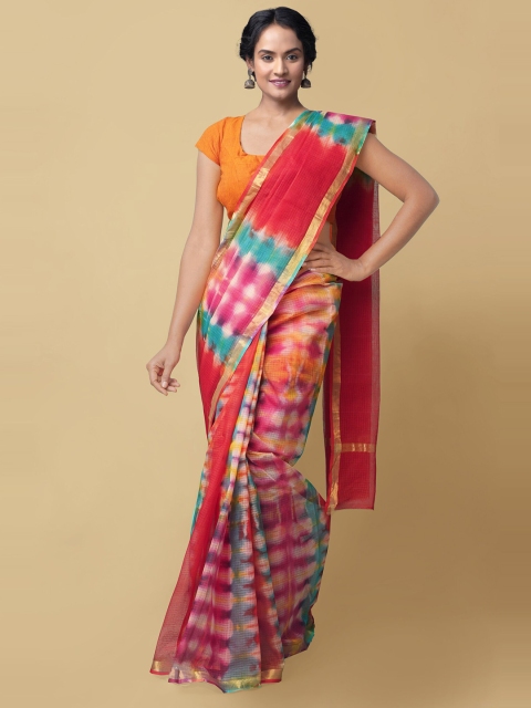 

Unnati Silks Multicoloured Leheriya Shibori Pure Cotton Sustainable Kota Saree, Multi