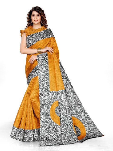 

KALINI Mustard & White Art Silk Khadi Saree