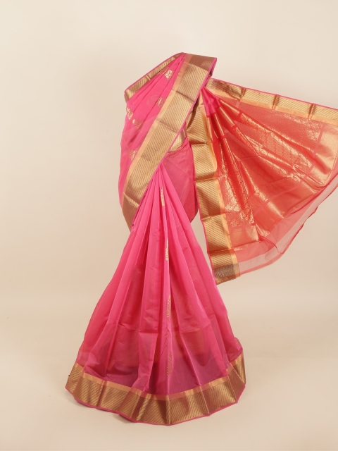 

Pothys Pink & Gold-Toned Woven Design Zari Silk Cotton Saree