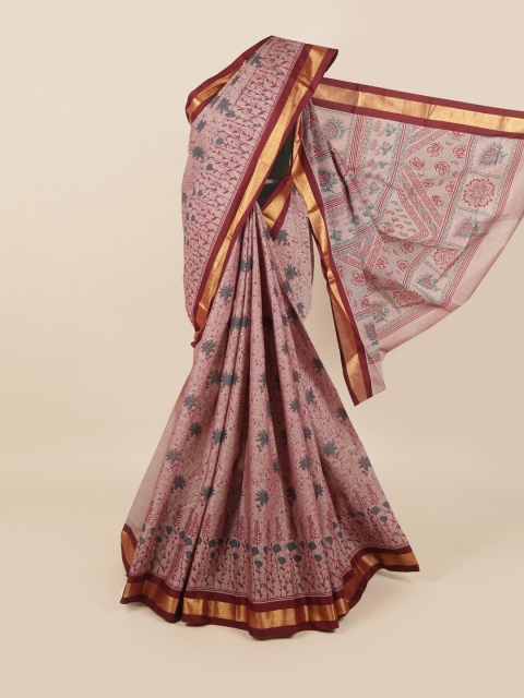

Pothys Maroon & Gold Ethnic Motifs Zari Border Saree