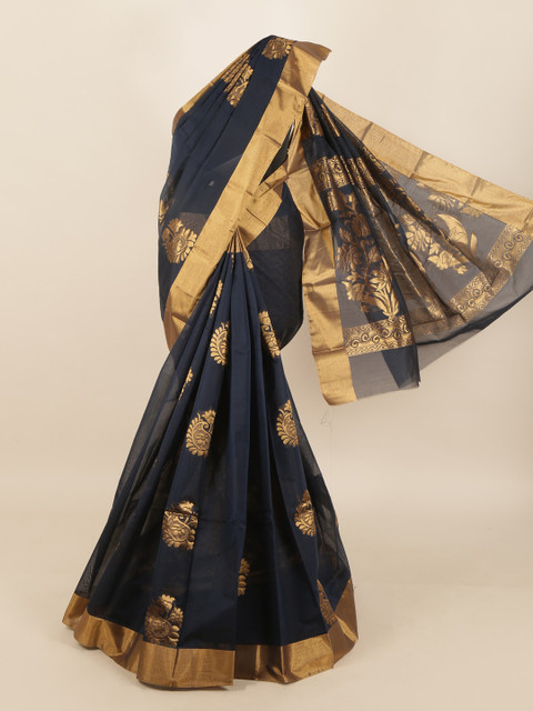 

Pothys Navy Blue & Golden Ethnic Motifs Zari Woven Saree
