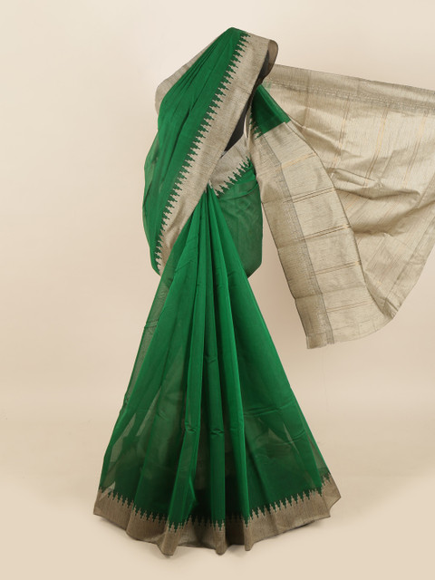 

Pothys Green & Beige Solid Saree
