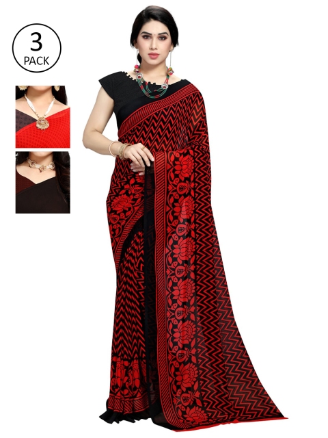 

KALINI Pack Of 3 Multicoloured Poly Georgette Sarees, Multi