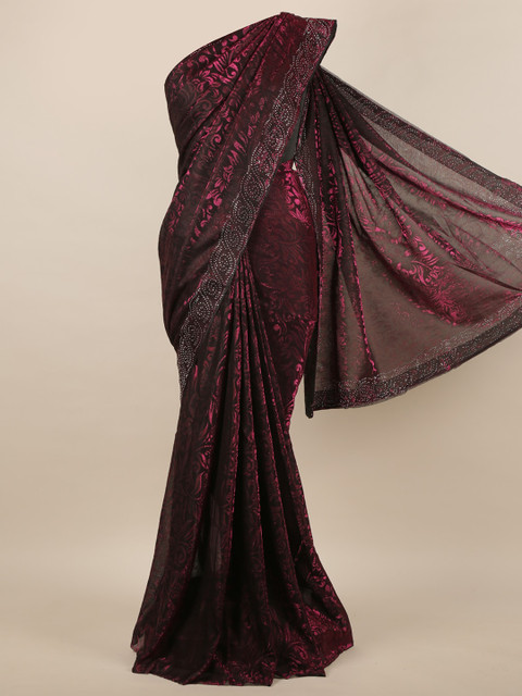 

Pothys Violet Floral Beads and Stones Jute Silk Saree