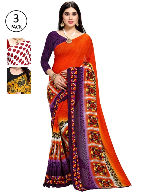 

KALINI Pack Of 3 White & Red Saree