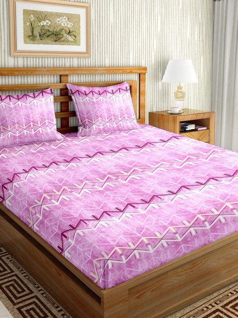 

BELLA CASA Pink & White Geometric 180 TC King Bedsheet with 2 Pillow Covers