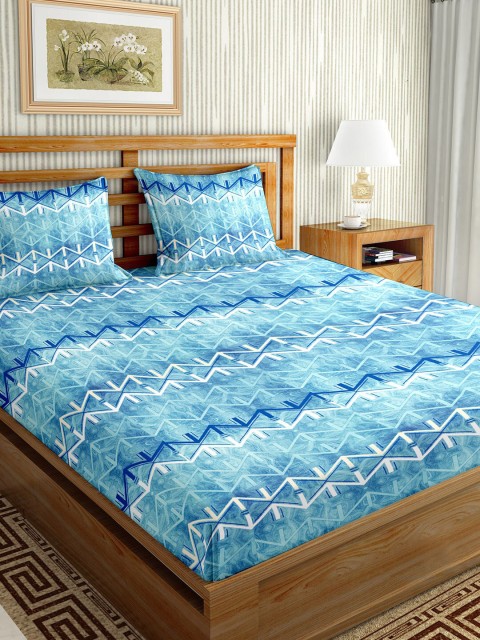 

BELLA CASA Blue & White Geometric 180 TC King Bedsheet with 2 Pillow Covers