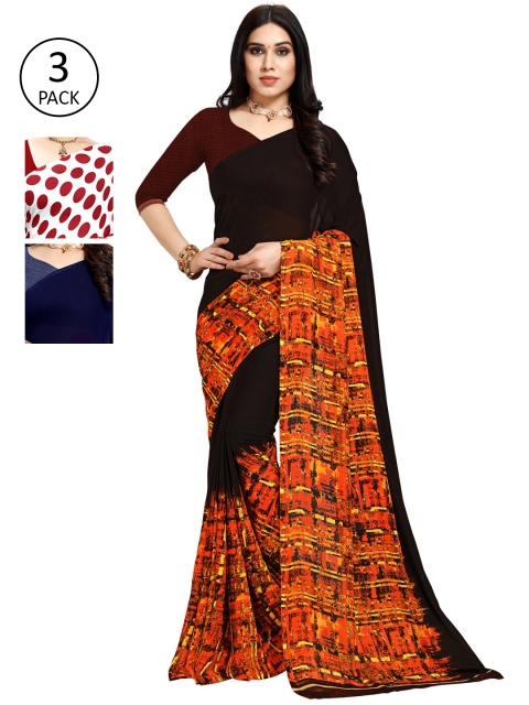 

KALINI Pack of 3 Poly Georgette Saree, Red