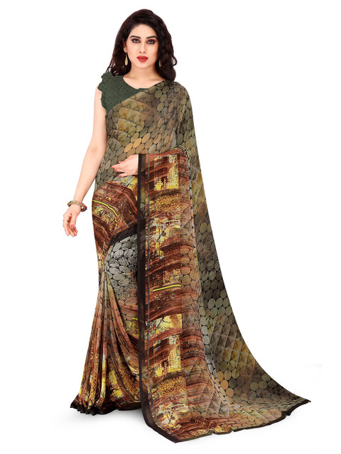 

KALINI Brown & Black Printed Georgette Saree