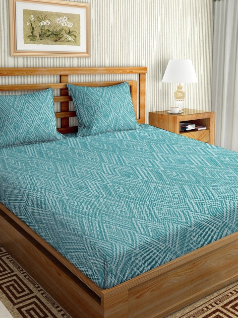 

BELLA CASA Blue Geometric 180 TC King Bedsheet with 2 Pillow Covers