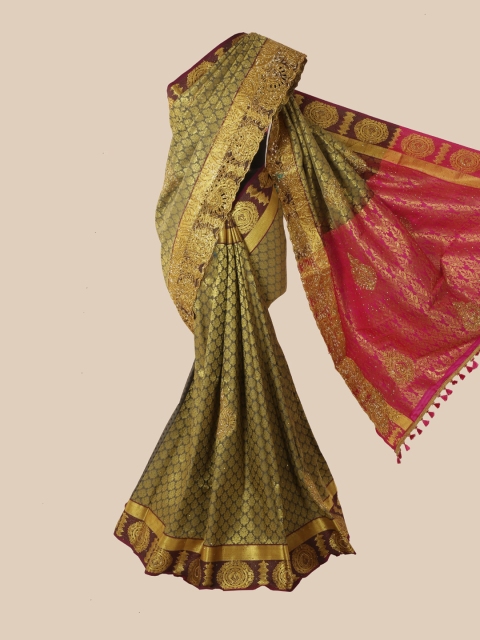 

Pothys Green & Pink Woven Design Zari Pure Silk Kanjeevaram Saree