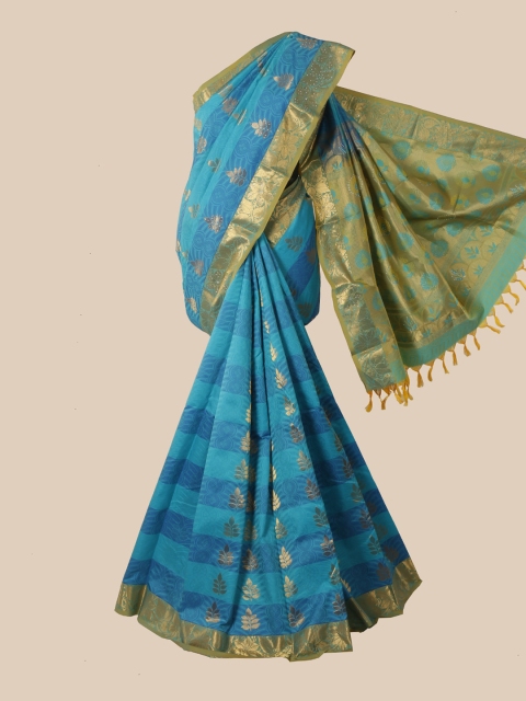

Pothys Blue & Green Woven Design Pure Silk Kanjeevaram Saree