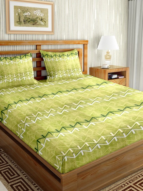 

BELLA CASA Green & White Striped 180 TC King Bedsheet with 2 Pillow Covers