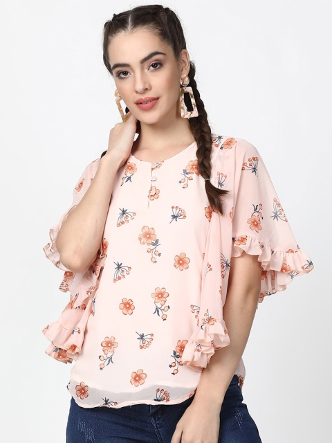 

V2 Value & Variety Beige Floral Flared Sleeve Georgette Regular Top