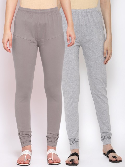

KLOTTHE Women Pack of 2 Grey Solid Cotton Churidar-Length Leggings