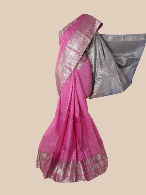 

Pothys Pink & Silver-Toned Ethnic Motifs Zari Pure Silk Saree
