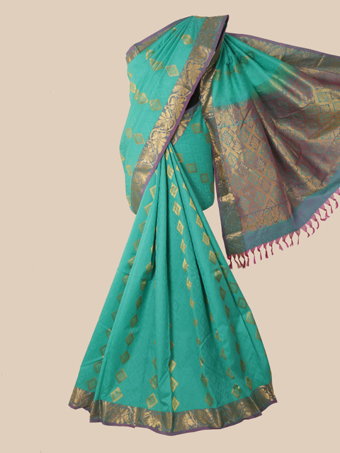 

Pothys Green & Gold-Toned Woven Design Pure Silk Kanjeevaram Saree