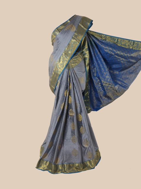 

Pothys Grey & Blue Woven Design Pure Silk Kanjeevaram Saree
